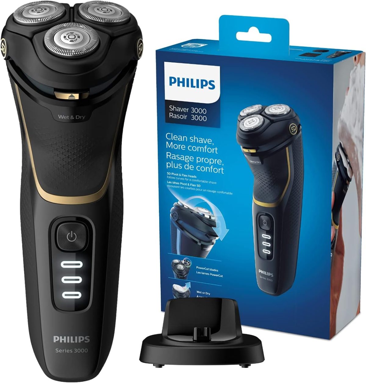 فيليبس Norelco Shaver 3300 S3333/54 آلة حلاقة للرجال حلاقة دوارة أداة تشديب أسود