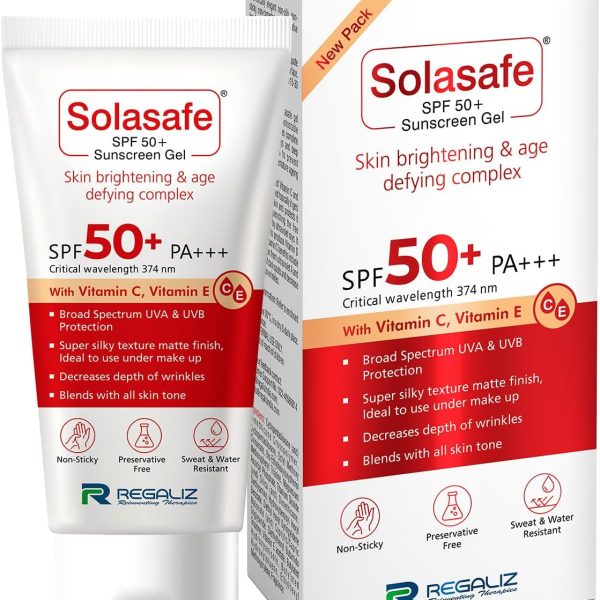 واقي شمسي جل سولاساف بعامل وقاية من اشعة الشمس SPF 50+ من ريجاليز، مركب مضاد للاكسدة لتفتيح البشرة ومكافحة علامات التقدم في السن (50 غرام)، 50.0 ملليلتر