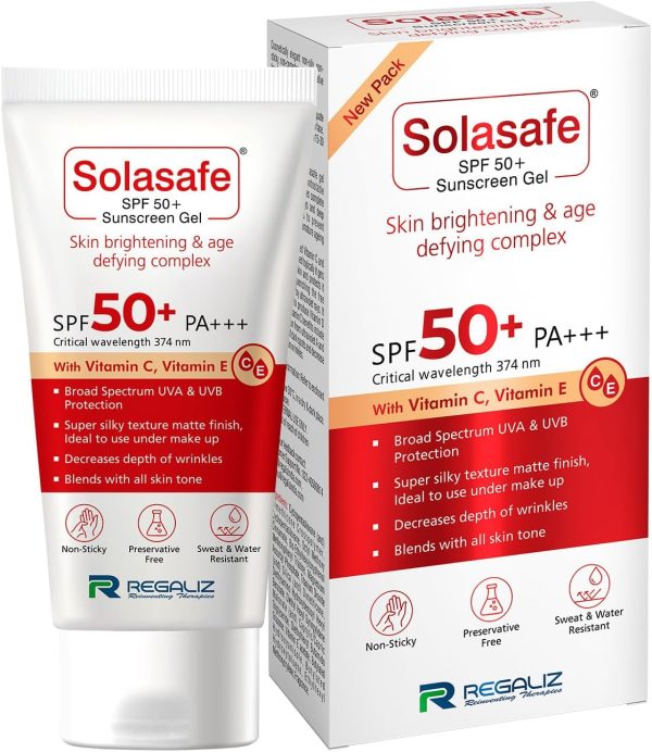 واقي شمسي جل سولاساف بعامل وقاية من اشعة الشمس SPF 50+ من ريجاليز، مركب مضاد للاكسدة لتفتيح البشرة ومكافحة علامات التقدم في السن (50 غرام)، 50.0 ملليلتر